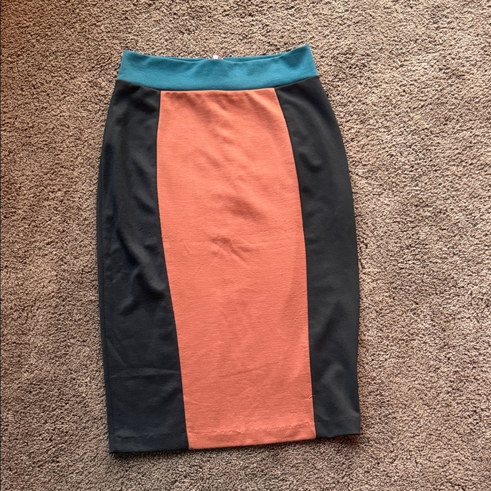 Colorblock Pencil Skirt - Black and Orange